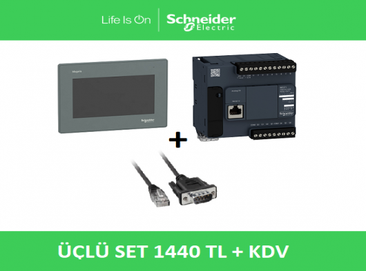 Üçlü Set Schneider PLC+7"Ekran+Haberleşme Kablosu